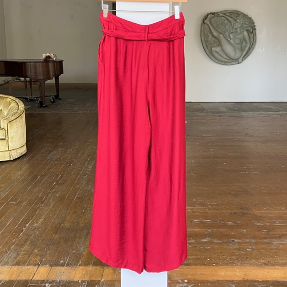 Anthropology Maeve deep red wide leg pant with matching fabric belt - Picture 4 of 6